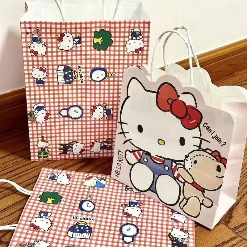 japanese cute cartoon paper gift bag girl heart paper leather plaid handbag buggy bag birthday gift bag