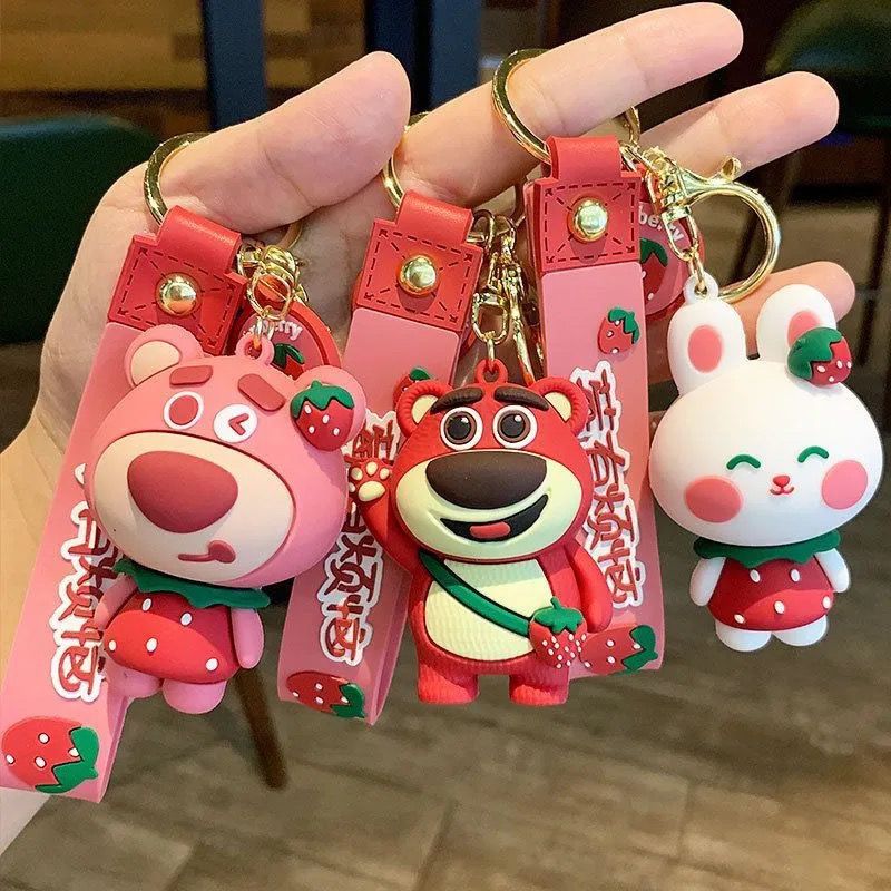 internet celebrity strawberry bear keychain cartoon strawberry super cute bear key pendants cute couple car key ornament