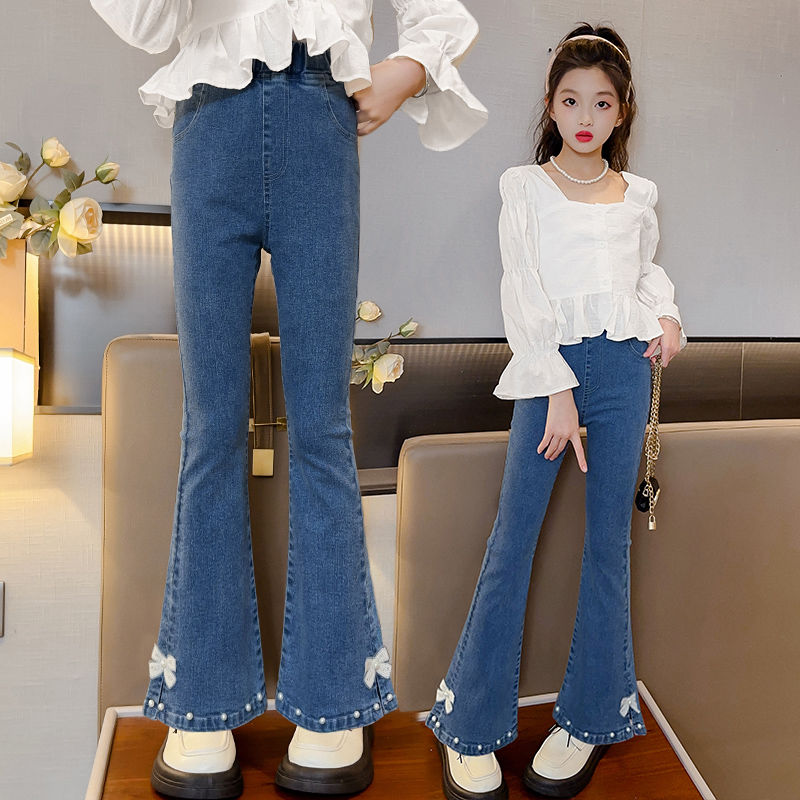 girls flared pants spring and autumn new denim flared pants medium and big children spring and autumn fashionable jeans children‘s pants outer wear