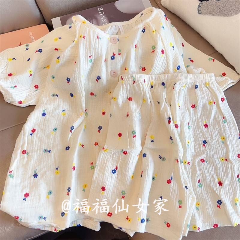 ins style sweet small flower pajamas women‘s summer new internet celebrity floral short sleeve shorts outerwear homewear suit