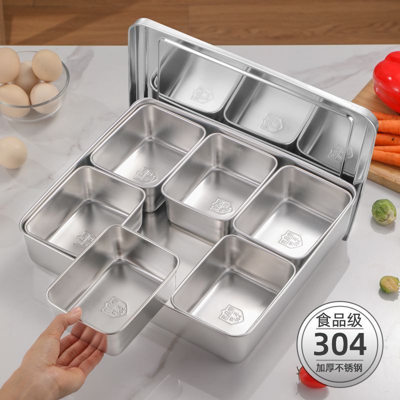 304 stainless steel seasoning box with lid household kitchen seasoning combination set seasoning box commercial stall