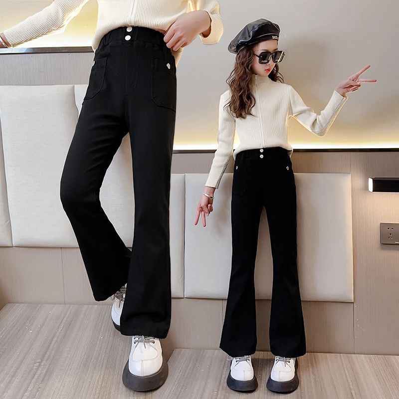 girls flared pants spring and autumn new children and teens autumn clothing fashionable stretch jeans children‘s fashionable stylish flared pants