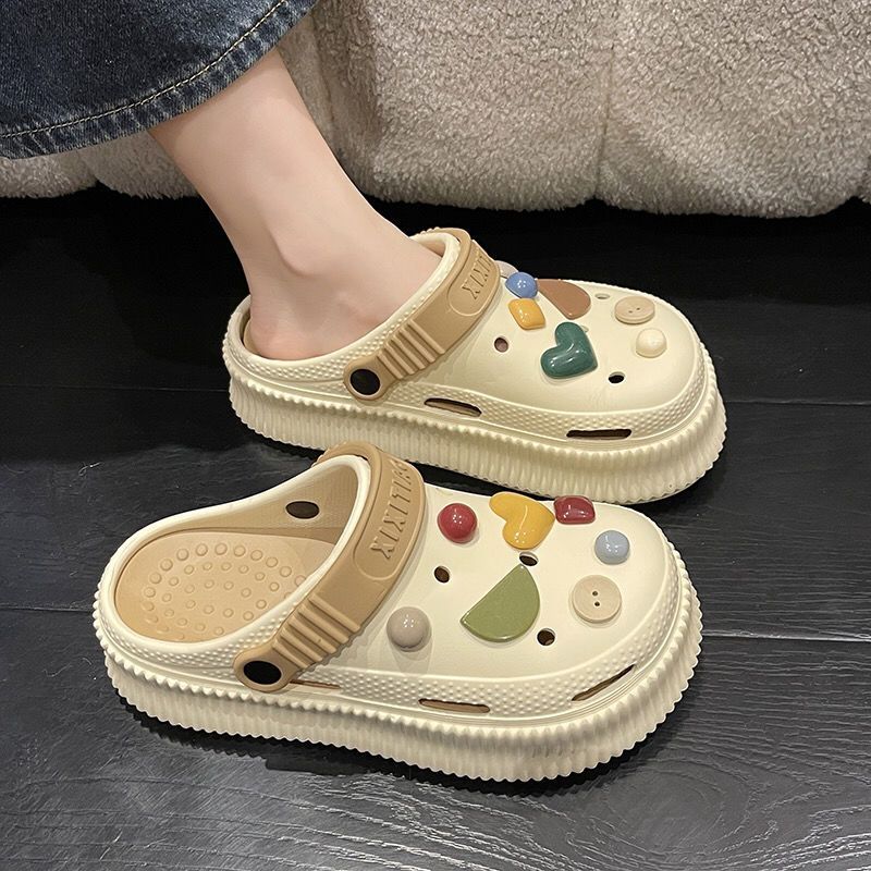 platform coros shoes slippers women‘s summer wear-resistant home non-slip thickened internet celebrity closed toe half slippers summer