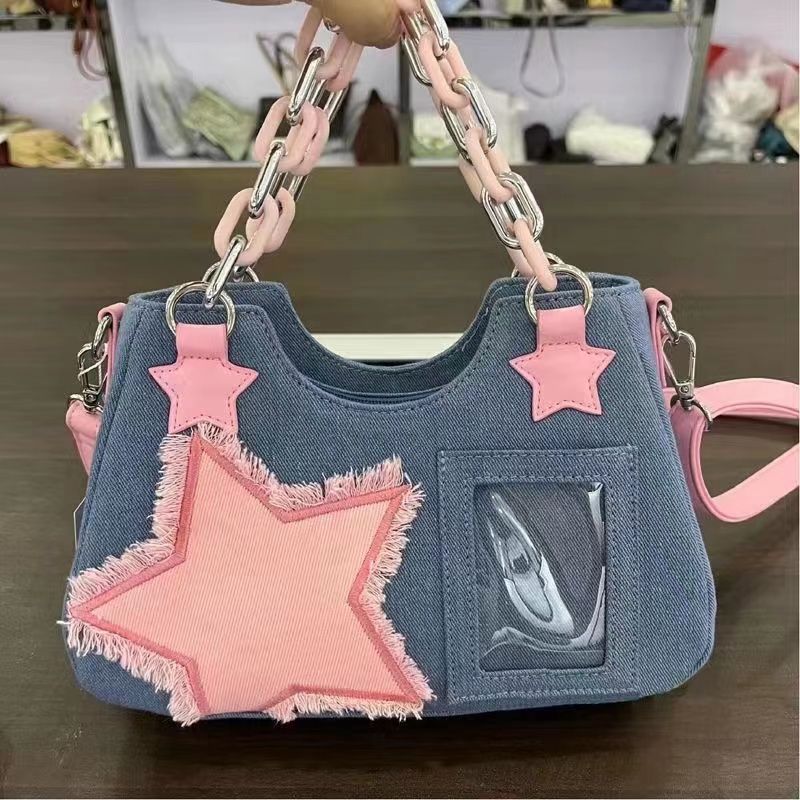 2023 new original mid-ancient spicy girl y2g denim cartoon backpack shoulder messenger bag japanese style snack handbag fashion