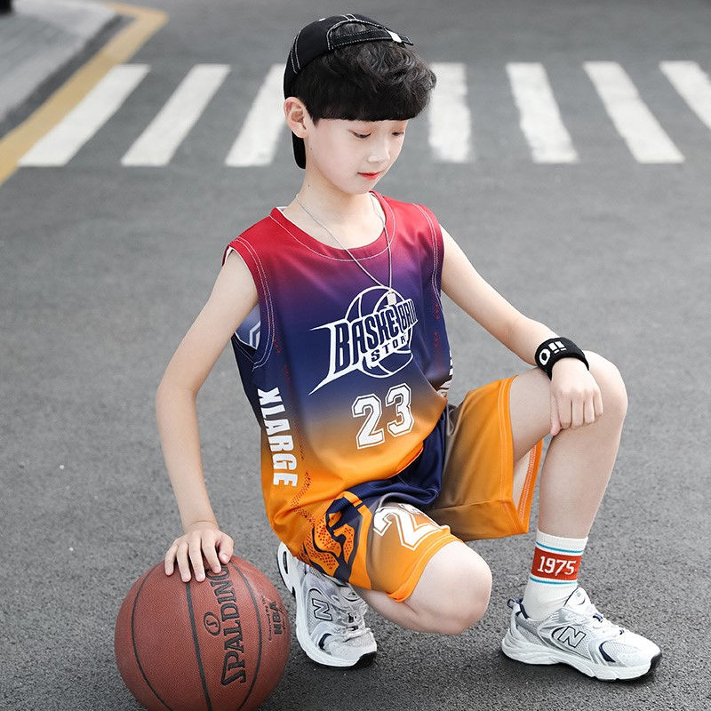 vest children's boyish look boys' basketball wear quick-drying outfit sleeveless summer clothes middle and big children's sports jersey