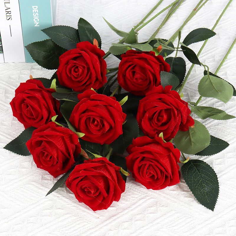 artificial rose valentine‘s day flannel bouquet single artificial flower flower arrangement living room horizontal dining table home furnishings decoration