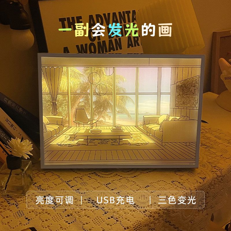 chun yan ins light painting decorative painting south korea warm modern simple bedside sunshine painting 520 gift small night lamp