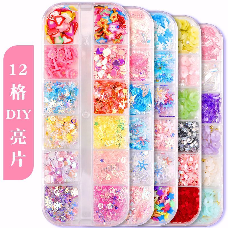 mixed boxed fishtail pearl flower polymer clay flash sequins diy material accessories quicksand butterfly nail ornament