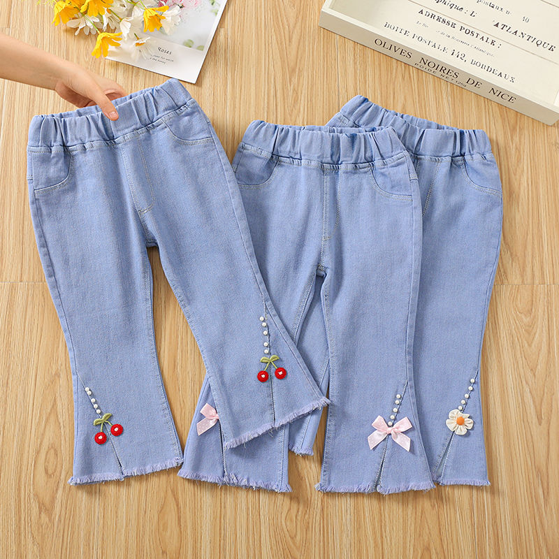 girls‘ pants children‘s jeans internet celebrity spring 2024 new western style fashion spring and autumn baby spring trousers