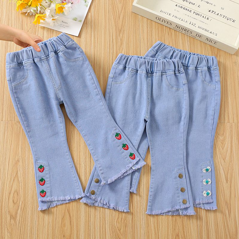 girls‘ jeans spring and autumn 2024 new spring children outerwear casual pants western style children korean style bell-bottom pants