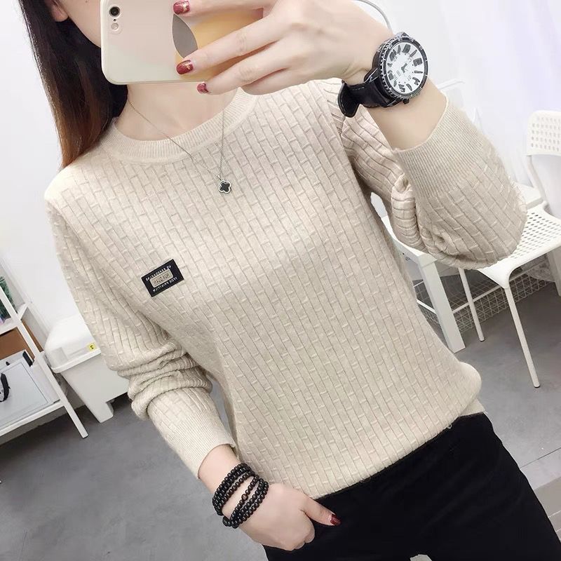 round neck bottoming shirt women‘s autumn and winter 2023 new loose large size pullover sweater fashionable long sleeve knitted keep warm inner match