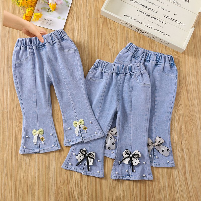 Girls' Split Fred Pants Spring and Autumn 2024 New Western Style Fashion Baby Girls' Jeans Fried Street Children's Pants