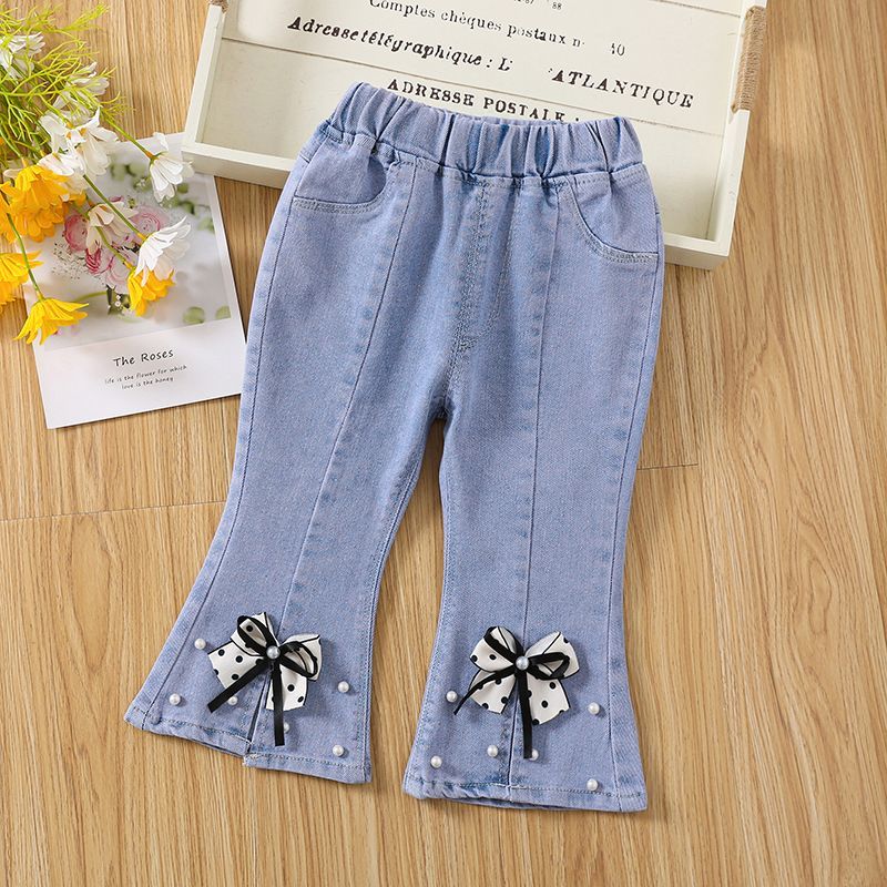 Girls' Split Fred Pants Spring and Autumn 2024 New Western Style Fashion Baby Girls' Jeans Fried Street Children's Pants