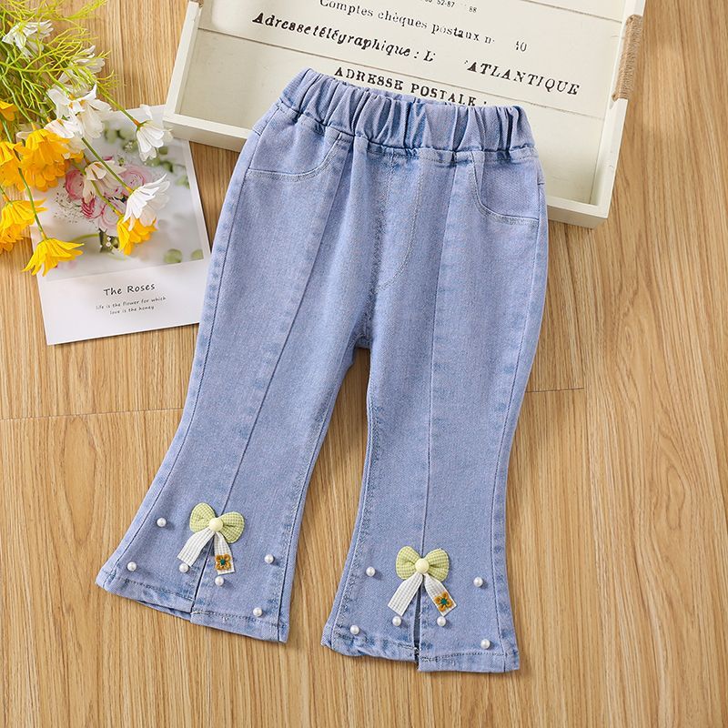 Girls' Split Fred Pants Spring and Autumn 2024 New Western Style Fashion Baby Girls' Jeans Fried Street Children's Pants