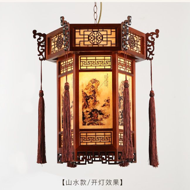 Chinese Wedding Antique GD Balcony Court Chandelier Antique Handmade Hexagonal Lantern New Chinese Outdoor Chandelier