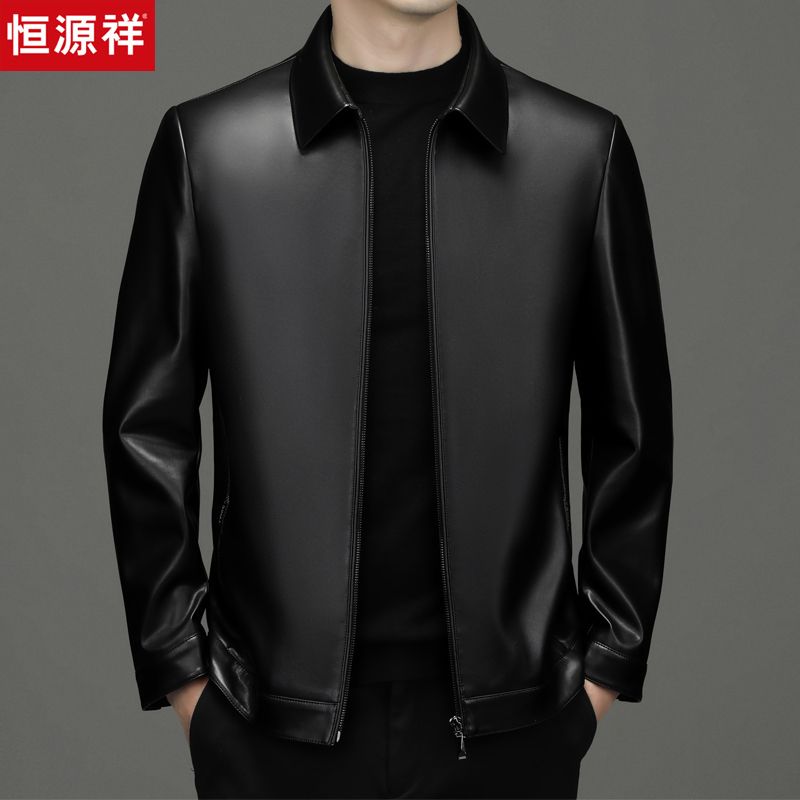 hengyuanxiang leather coat men‘s genuine leather middle-aged and elderly dad sheepskin business casual haining spring and autumn winter leather jacket coat