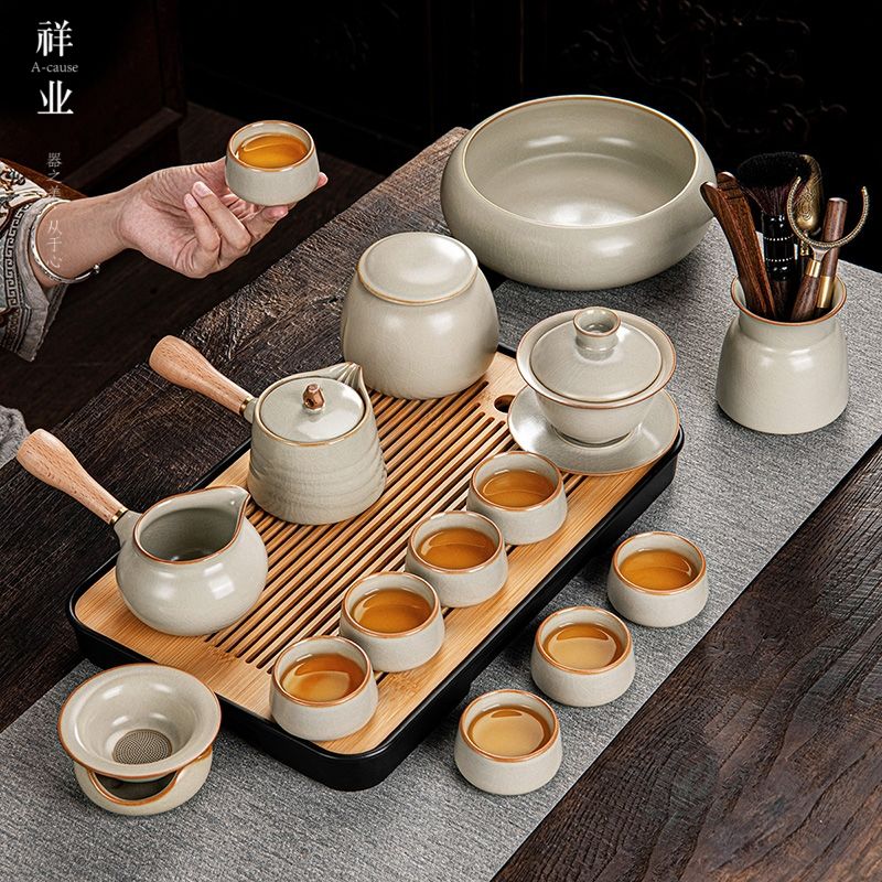 xiangye beige ru ware tea set household full set gongfu teapot cup tea tray set 2024 new