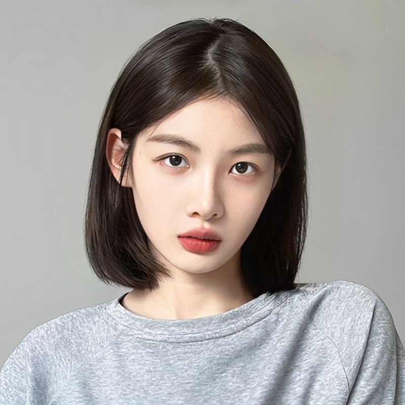 women‘s short straight hair mid-length natural girl‘s first love head fashion bobo head temperament round face short straight full head cover