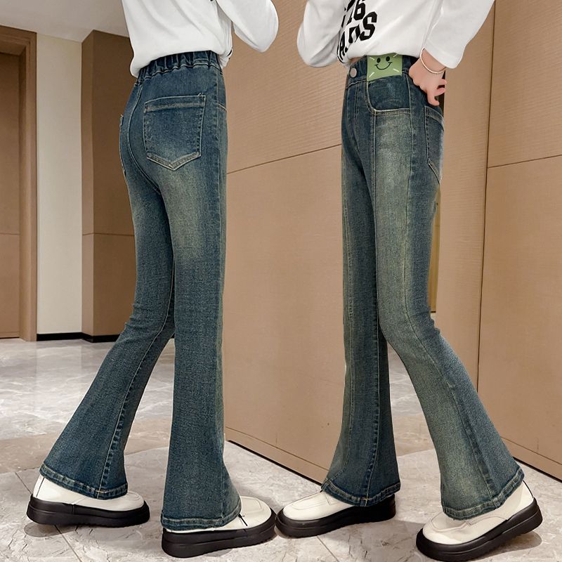 Girls' Spring and Autumn Clothing Bell-Bottom Pants Children's Autumn New Gradient Stretch Jeans Korean Style Children's Pants Outer Wear