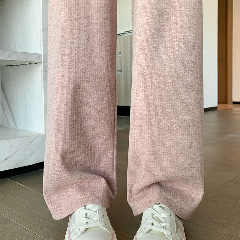 cashmere knitted narrow wide-leg pants women‘s autumn and winter high waist loose drooping small straight casual pants mop pants