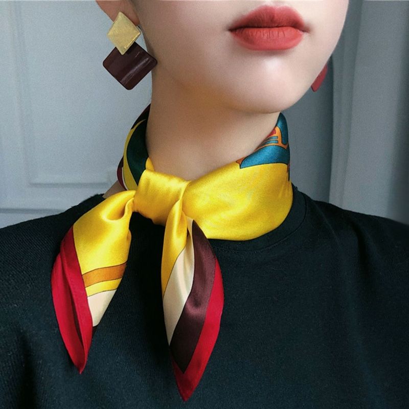 women‘s silk scarf spring and autumn high-grade fashionable classic printing artificial silk neck protection square scarf women‘s all-match decorative scarf