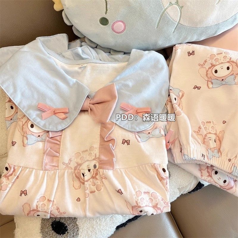 melti pajamas women‘s spring and autumn korean style ins doll collar long sleeve sweet bow outerwear homewear suit