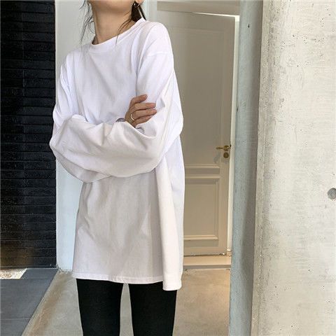 2024 spring and autumn new white long-sleeved t-shirt female students korean style loose undershirt all-matching top ins fashion