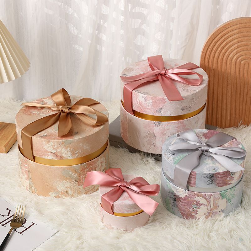 new ins style round wedding candies box hand gift box bow packing box wedding wedding gift gift box