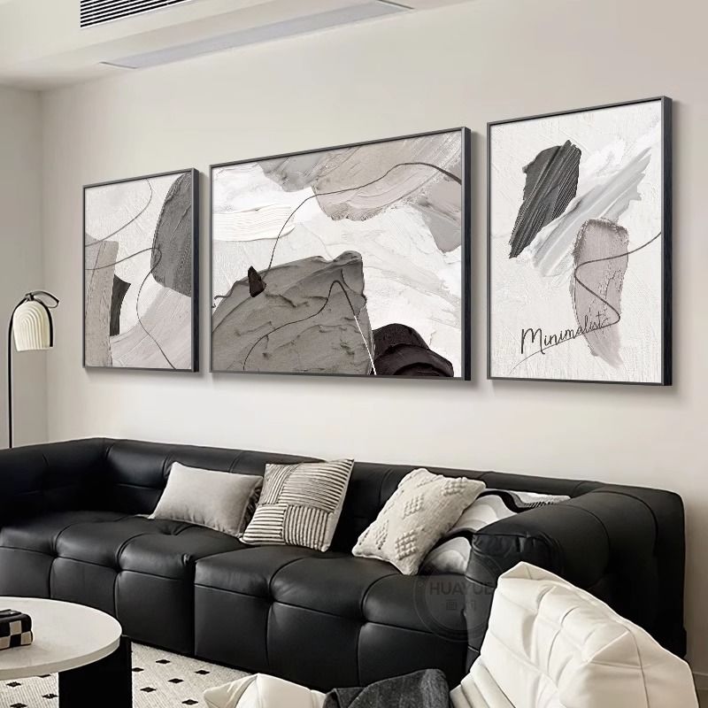 modern minimalist living room decorative painting black and white abstract sofa background wall mural high-grade atmosphere triptych