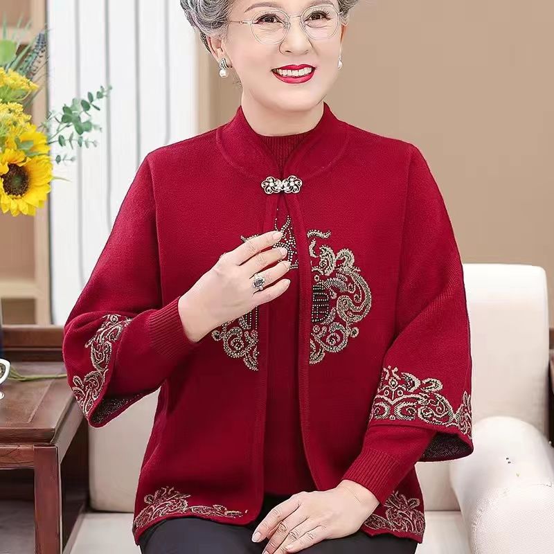 middle-aged and elderly women‘s suit two-piece set fashionable stylish mom autumn clothes plus size wedding banquet elderly festive