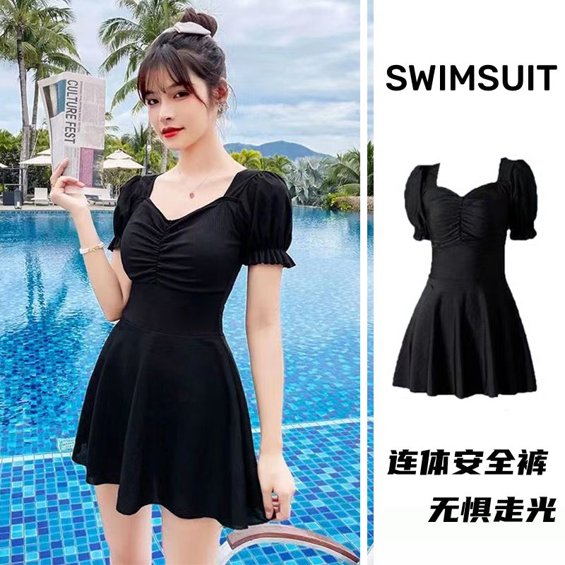 women‘s swimsuit 2022 new skirt siamese conservative covering belly thin south korea ins style student girl hot spring swimming