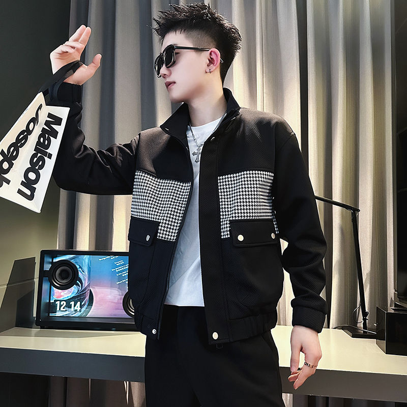 high sense stitching jacket men‘s spring and autumn fashion brand pu shuai men‘s clothes 2023 new men‘s casual jacket