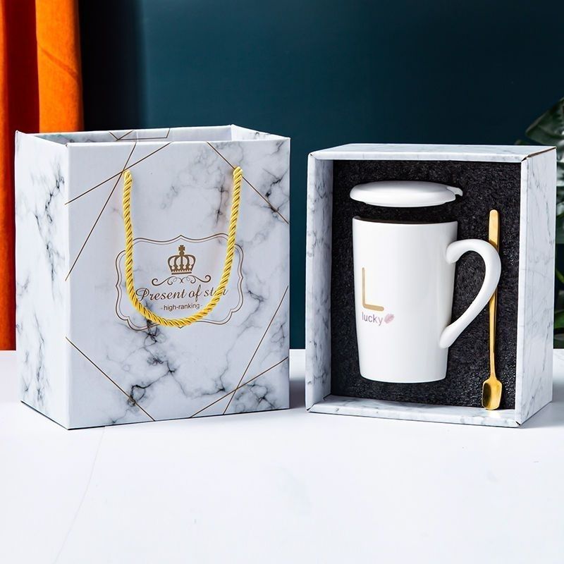 mug with cover spoon coffee cup with cover spoon simple good-looking women‘s glass cup ceramic high temperature resistant drinking cup