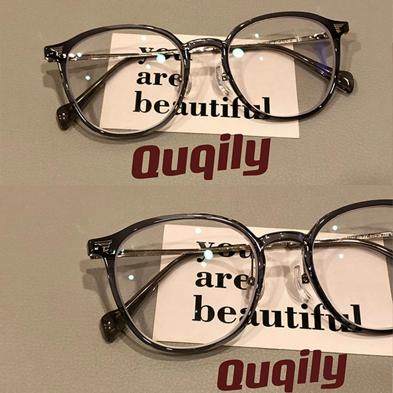 xiaohongshu same style coconut gray myopia glasses female students can match degrees slimming round frame simple plain glasses