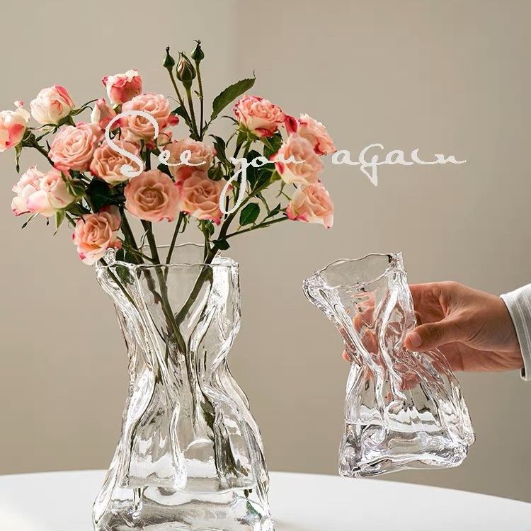 simple high-grade creative irregular bed & breakfast vase transparent glass living room desktop flower arrangement water-nourishing decoration ornaments