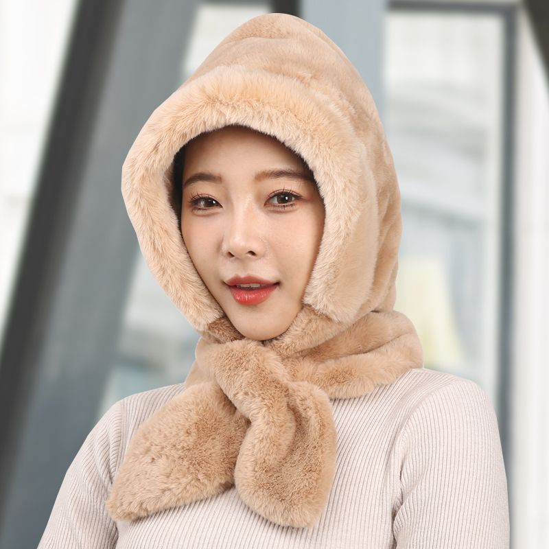 new thick warm hat scarf two-piece set winter women‘s cold-proof windproof car earflaps cap scarf cotton-padded cap