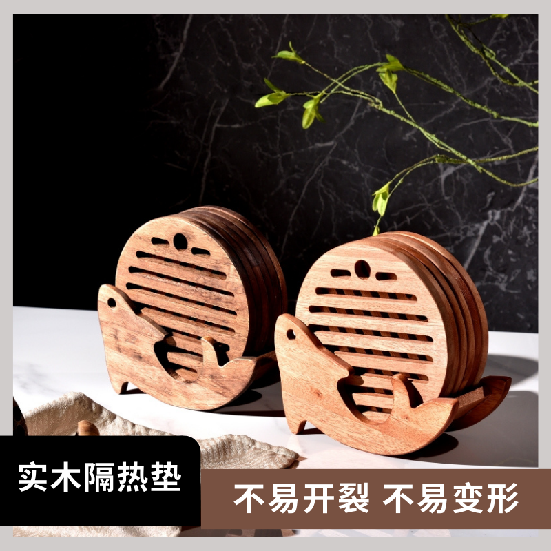 solid wood insulation mat household wooden high temperature resistant dining table plate bowl dish anti-scald insulation mat potholder dish mat