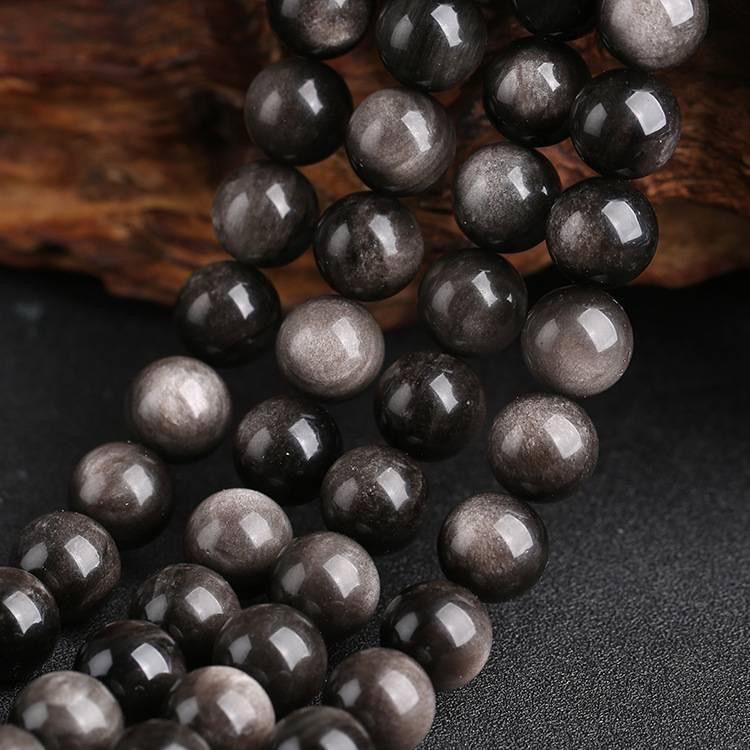 7a silver stone round beads silver obsidian scattered beads diy handmade beaded material bracelet necklace accessories