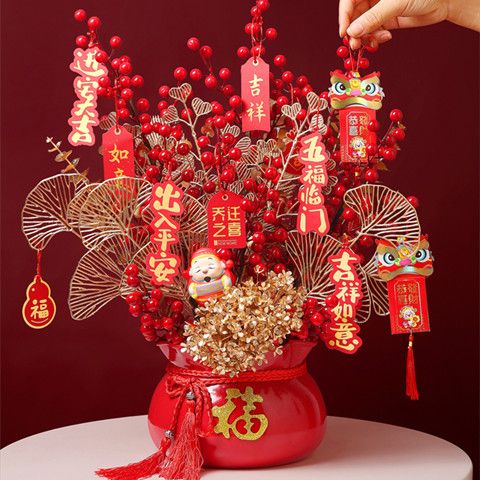 chinese hawthorn fortune fruit artificial flower housewarming decoration decoration blessing bucket moving gift new year living room desktop layout