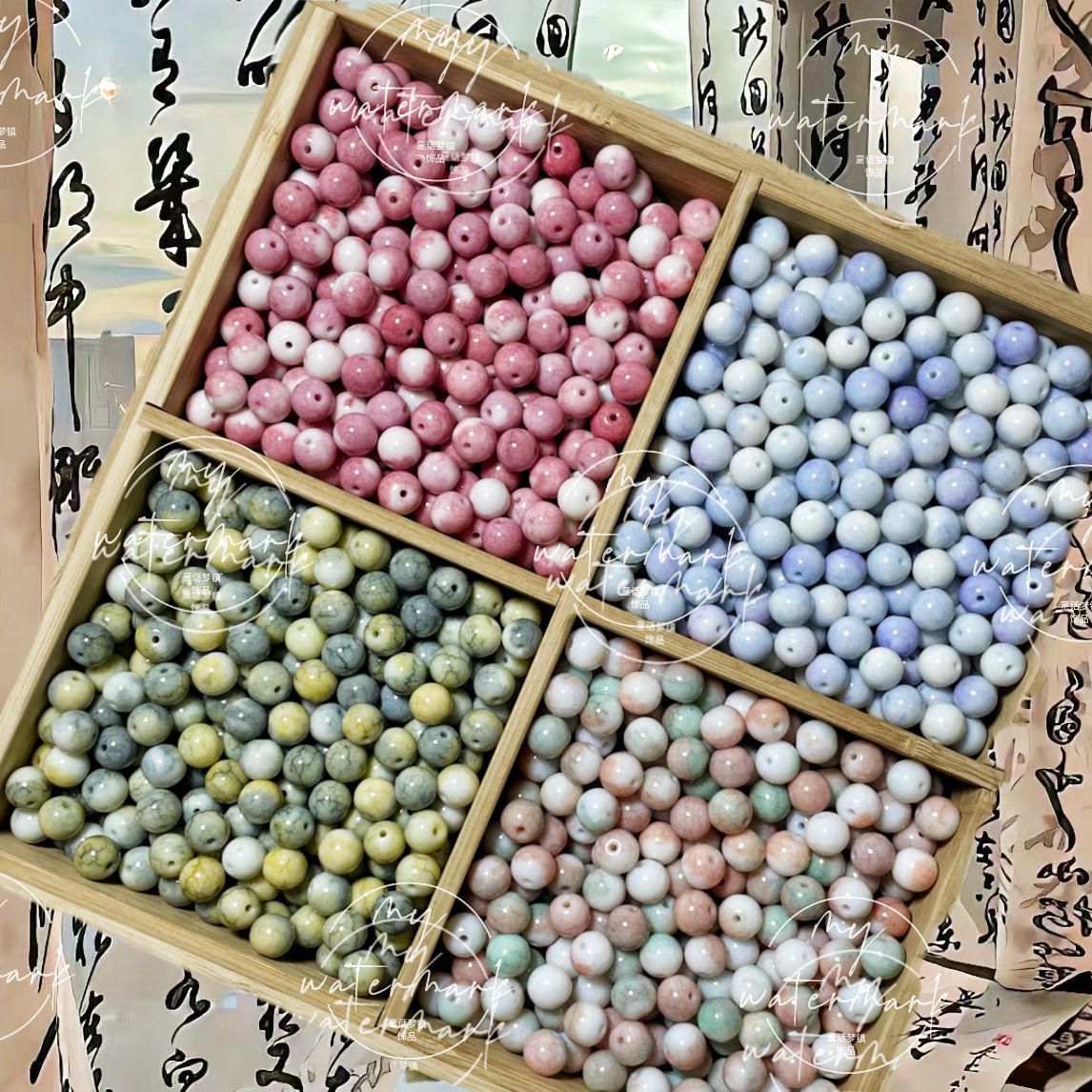 a ink painting gradually smudges 10mm porcelain rose beads colored glaze round beads handmade diy bracelet hand string loose beads fairy jewelry material