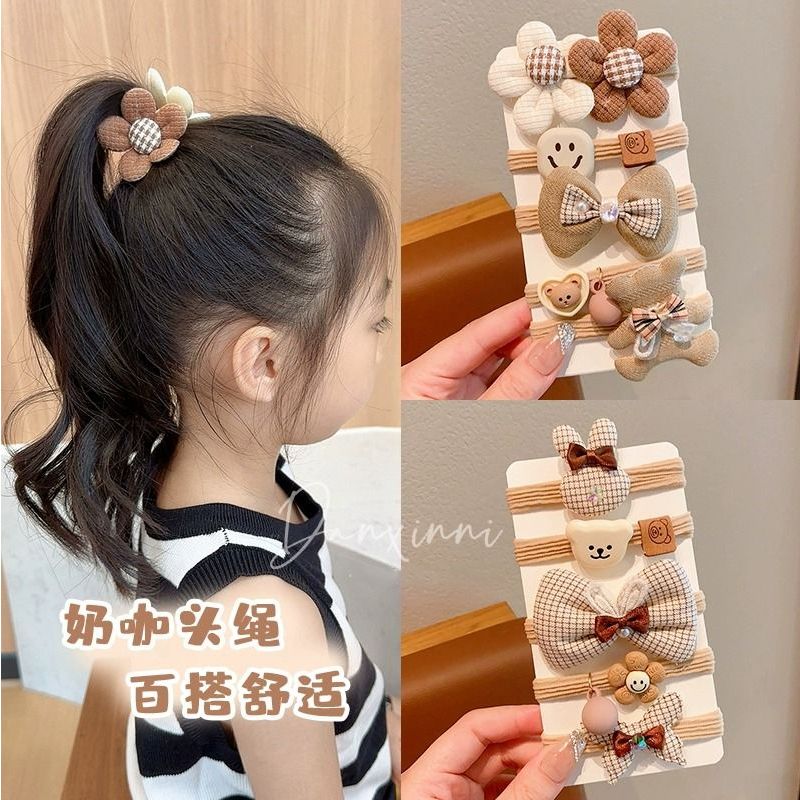 children‘s rubber band cute milk brown headband girl tie-up hair head rope does not hurt hair towel ring girl ponytail hair string