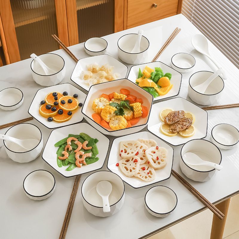 reunion platter cutlery plate dish household 2024 new chinese new year hot pot platter combination ceramic soup bowl set