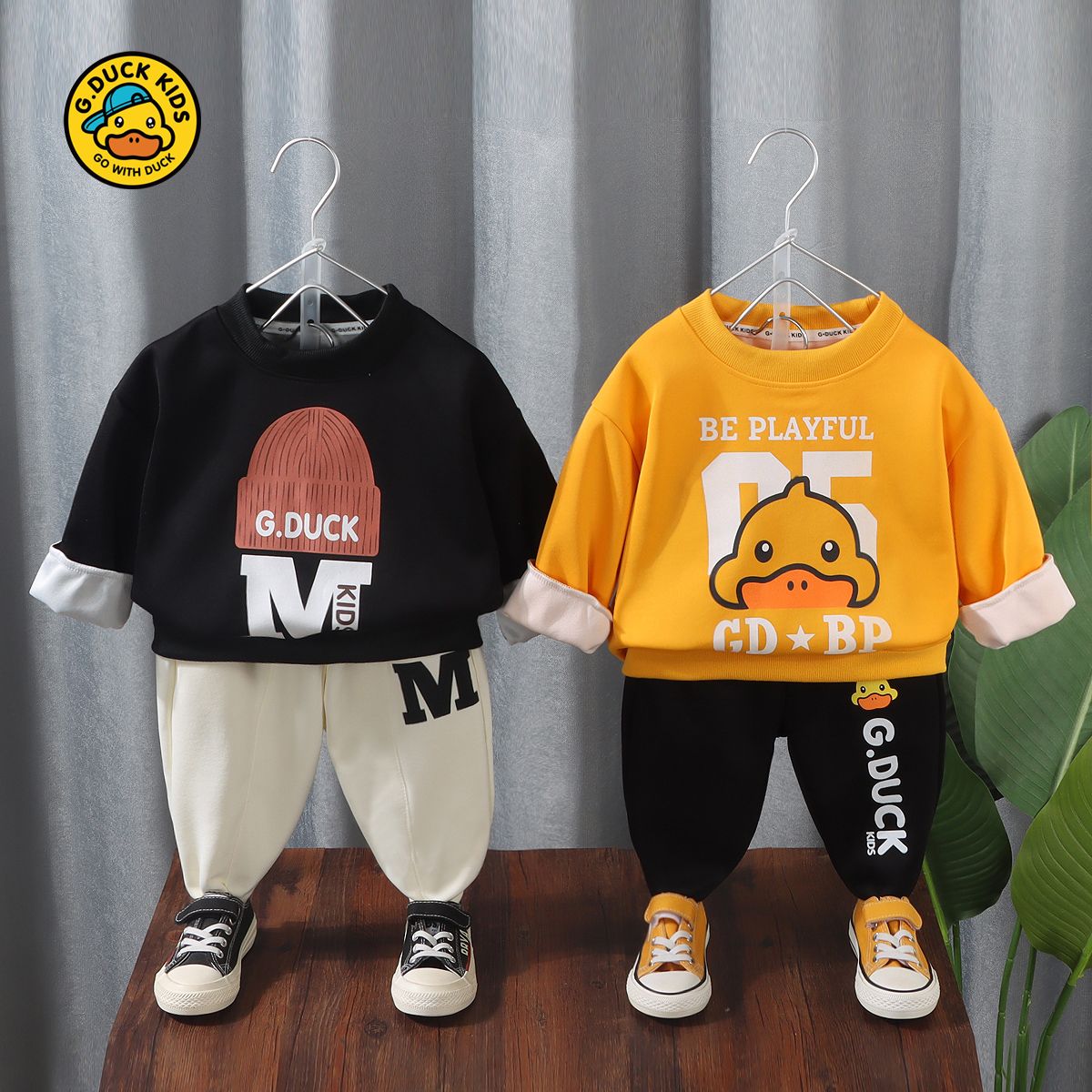 hello small yellow duck children‘s sweatshirt and sweatpants suit spring and autumn boys and girls long korean style loose casual fall clothing children‘s clothing