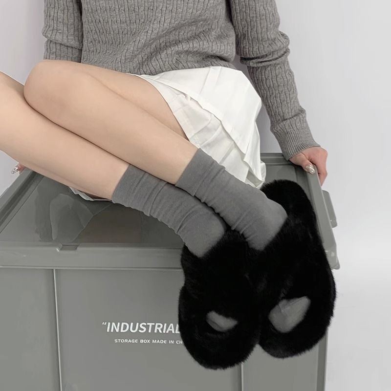 gray socks women‘s all-matching tube socks ins trendy spring and autumn solid color maternity socks japanese style loose socks student long socks