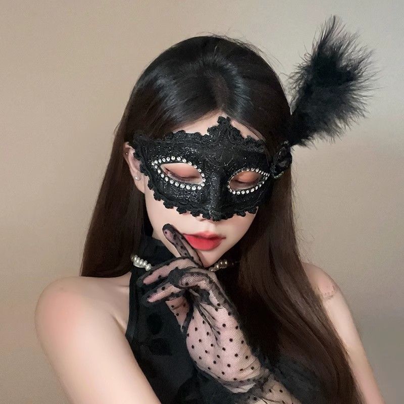 halloween mask mask masquerade dress up props masquerade party female half face lace feather headwear