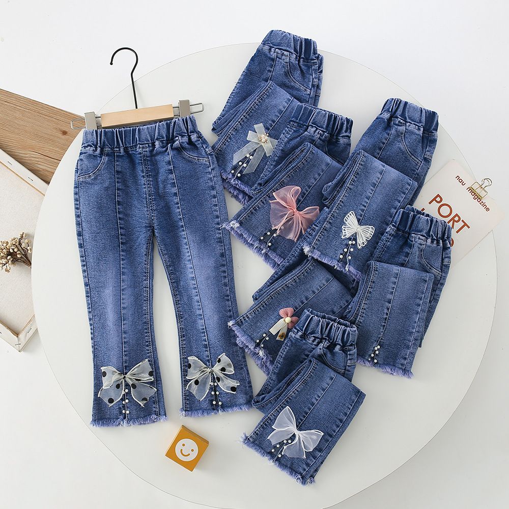 Girls' Jeans Spring and Autumn 2023 New Autumn Children Outerwear Casual Pants Children Korean Style Fashionable Trousers Fashion