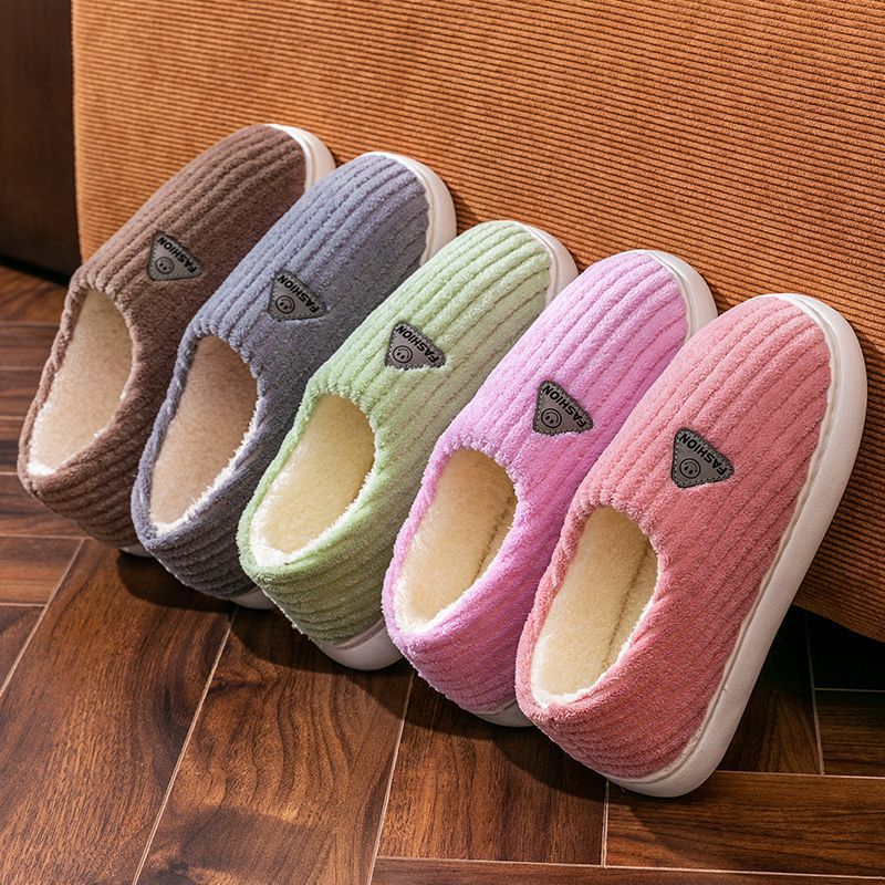 ankle wrap cotton slippers women‘s winter household indoor non-slip thick bottom and warm keeping couple fluffy slippers men‘s winter