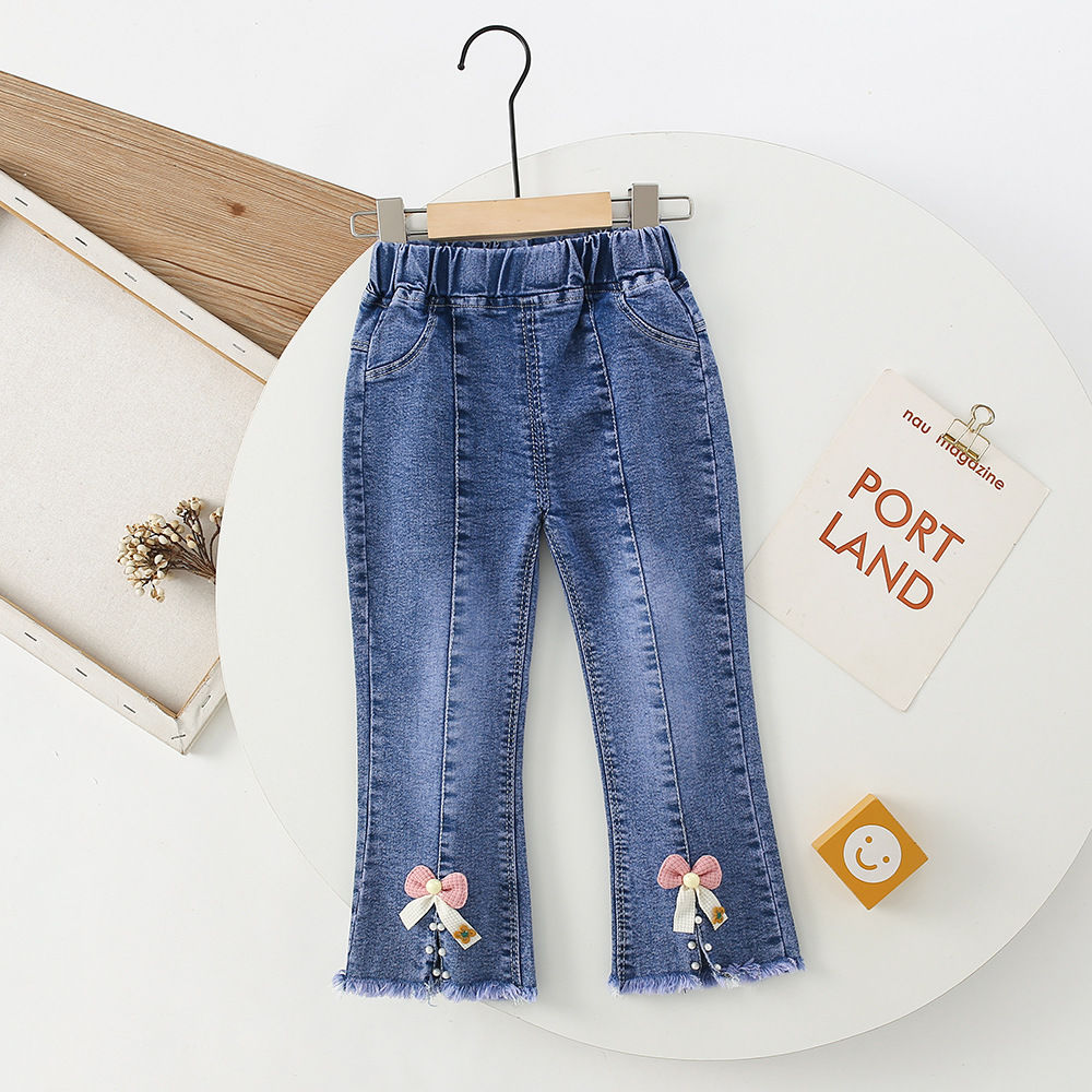 Girls' Jeans Spring and Autumn 2023 New Autumn Children Outerwear Casual Pants Children Korean Style Fashionable Trousers Fashion