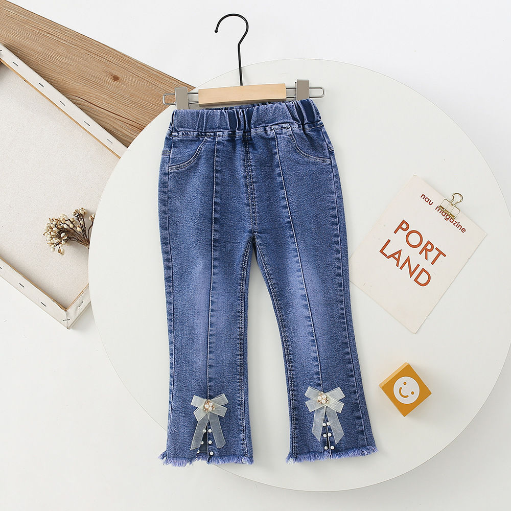 Girls' Jeans Spring and Autumn 2023 New Autumn Children Outerwear Casual Pants Children Korean Style Fashionable Trousers Fashion