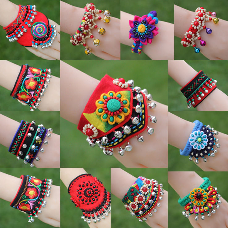 ethnic style handmade fabric bell bracelet dance women‘s retro wristband hand jewelry simple personality travel gift